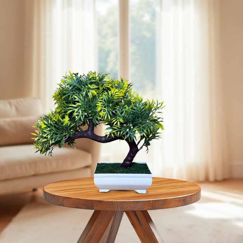 Artificial Yellow and Green Sideways Bonsai - Plastic Pot