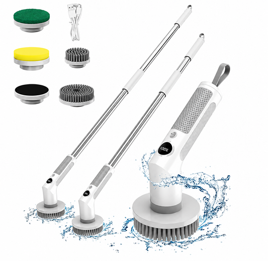 Electric Spin Scrubber with Extendable Handle & 5 Brush Heads - Cordless USB-C Rechargeable Cleaning Brush