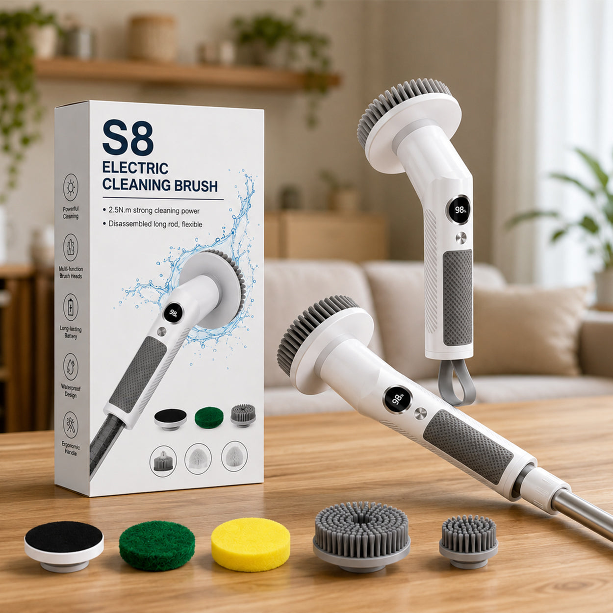 Electric Spin Scrubber with Extendable Handle & 5 Brush Heads | Cordless USB-C Rechargeable Cleaning Brush
