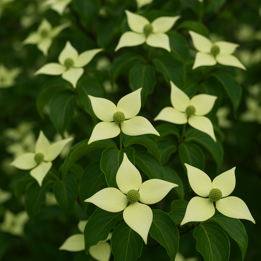Greensleeves Kousa Dogwood tree with white blooms