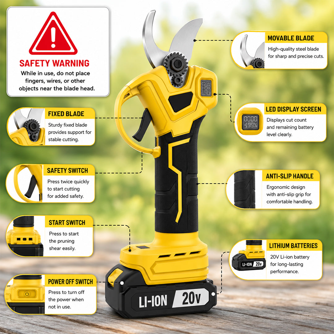 20V Cordless Electric Pruner - Brushless Battery Powered Pruning Shears for Tree Branches & Garden Trimming (Copy)