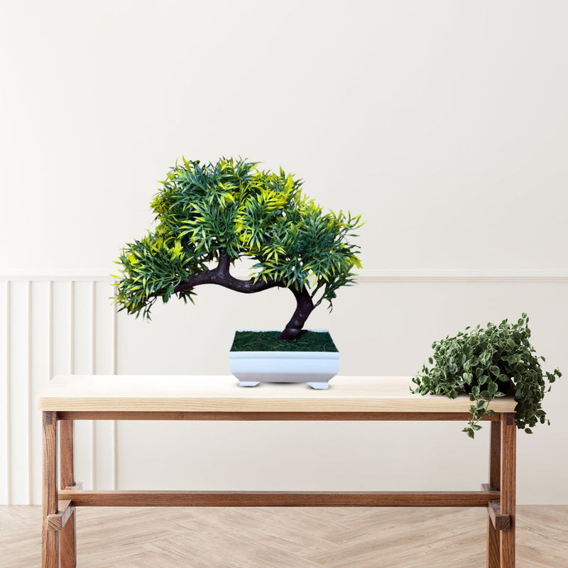 Artificial Yellow and Green Sideways Bonsai - Plastic Pot