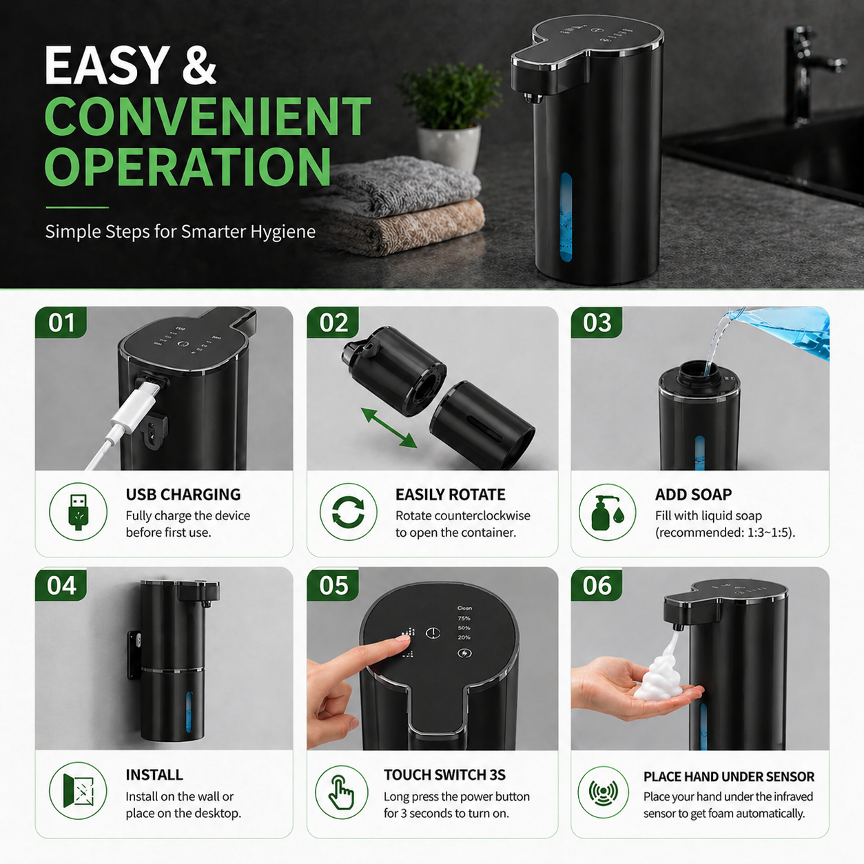 Luxury Touchless Automatic Foaming Soap Dispenser for Kitchens & Bathrooms | Rechargeable & Waterproof (Copy)