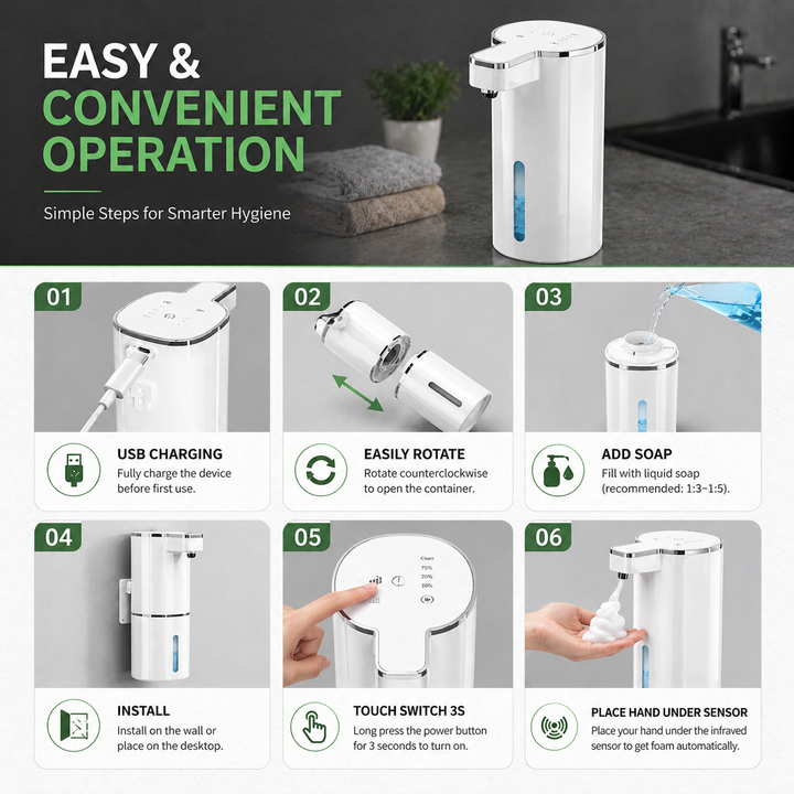 Luxury Touchless Automatic Foaming Soap Dispenser for Kitchens & Bathrooms | Rechargeable & Waterproof (Copy)