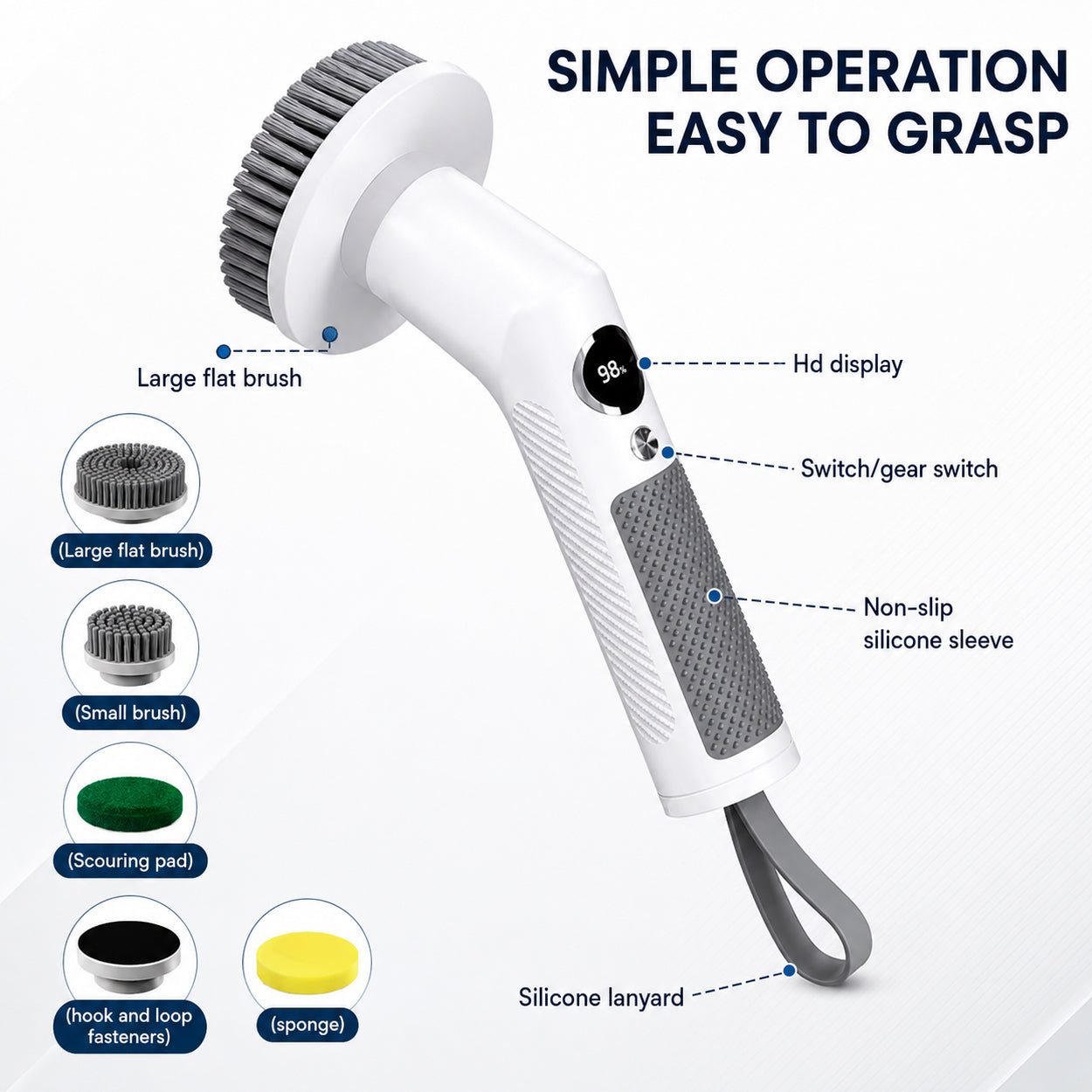 Electric Spin Scrubber with Extendable Handle & 5 Brush Heads | Cordless USB-C Rechargeable Cleaning Brush