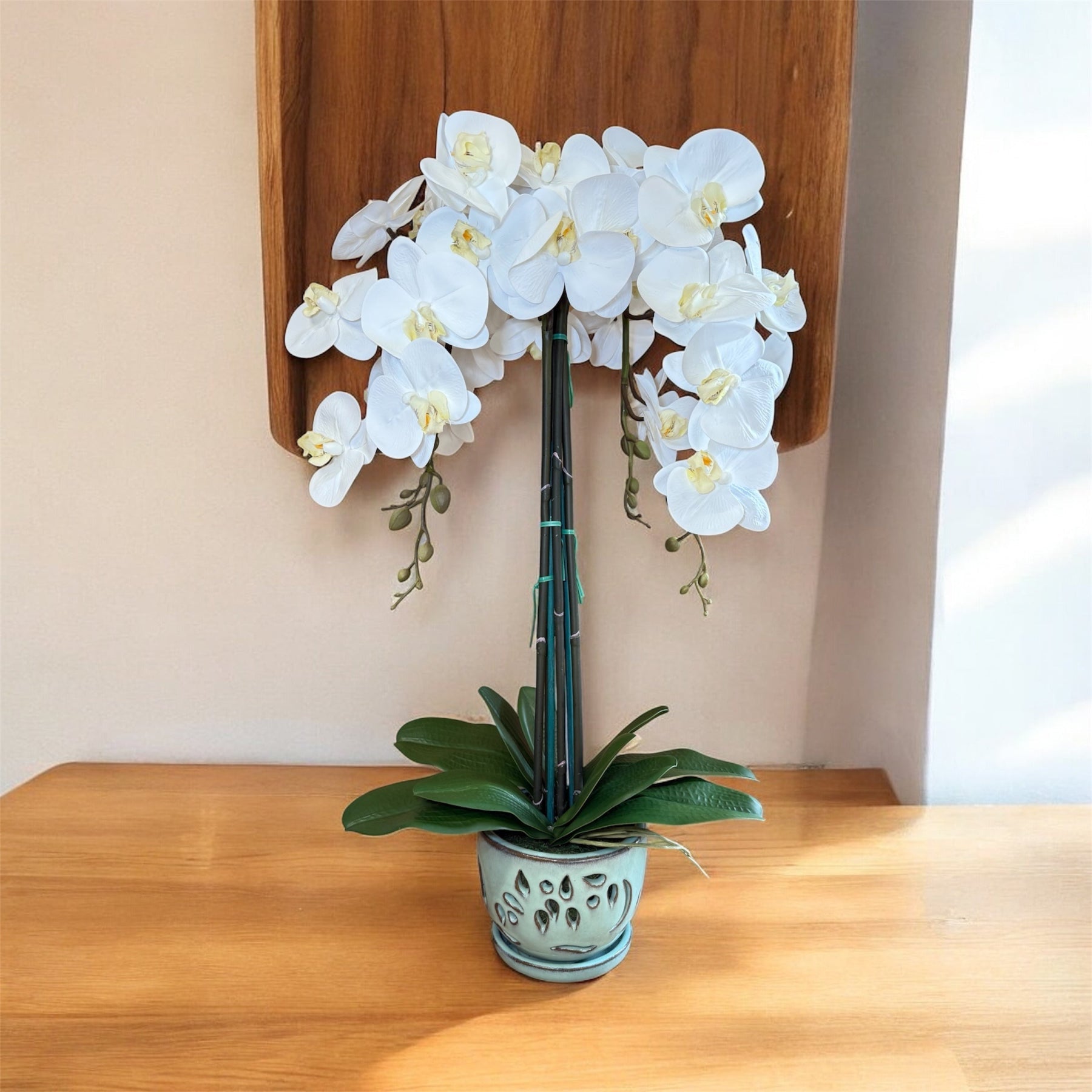 Beautiful White Orchid Arrangement in Ceramic Pot – Perfect Decorative Gift