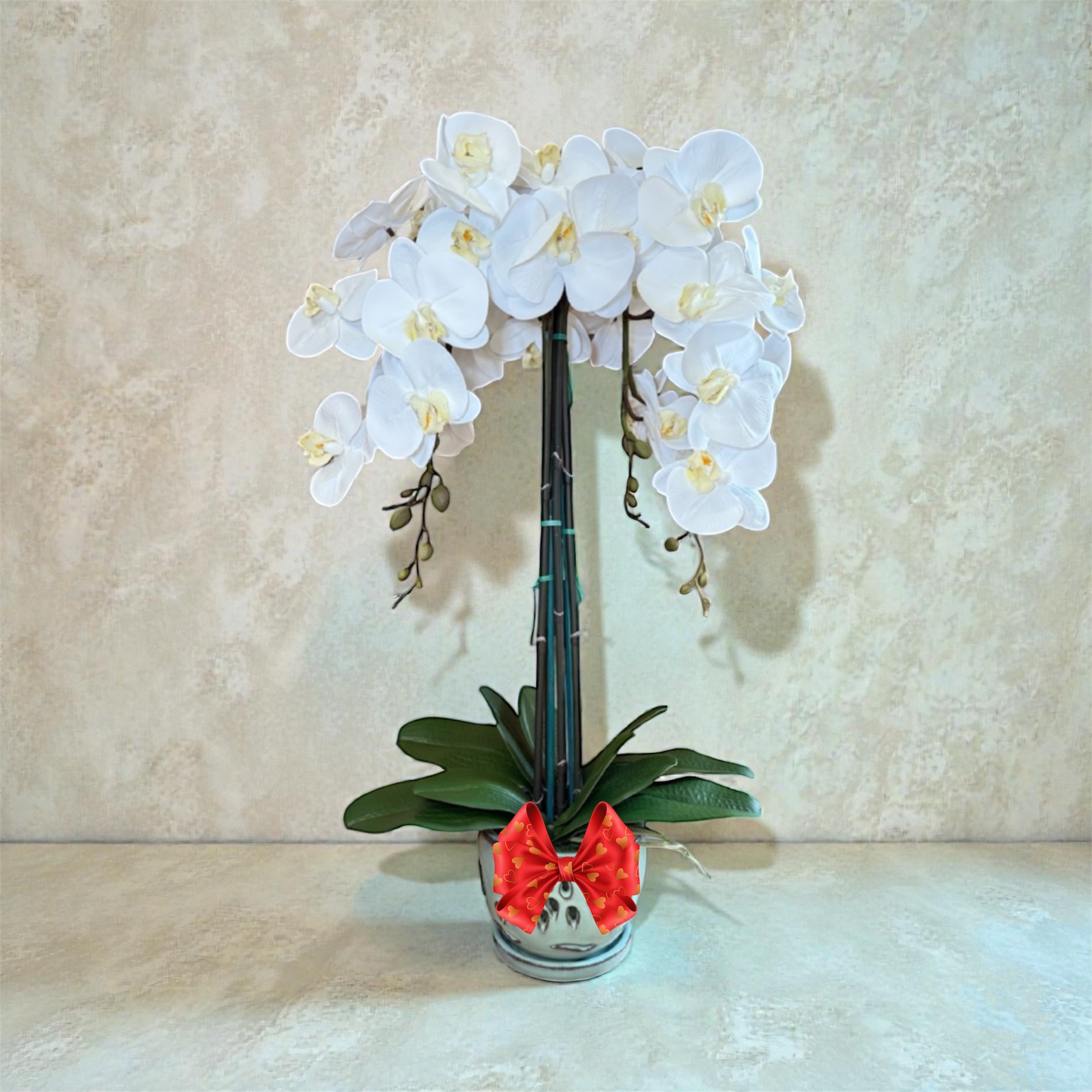 Beautiful White Orchid Arrangement in Ceramic Pot – Perfect Decorative Gift
