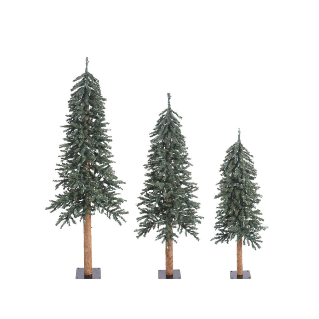 Artificial Alpine tree set with natural bark texture and realistic evergreen branches