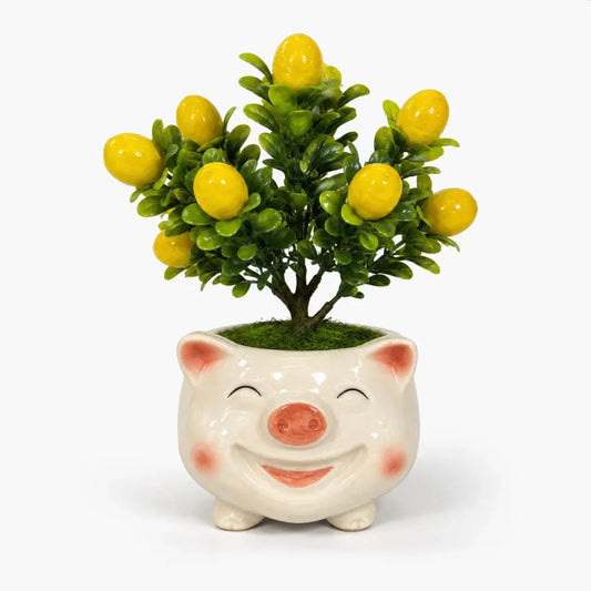 Artificial Lemon Bonsai in Ceramic Pot with realistic lemons and lush green foliage