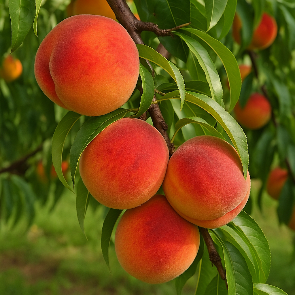Elberta Peach Tree in full fruiting stage on mature branches