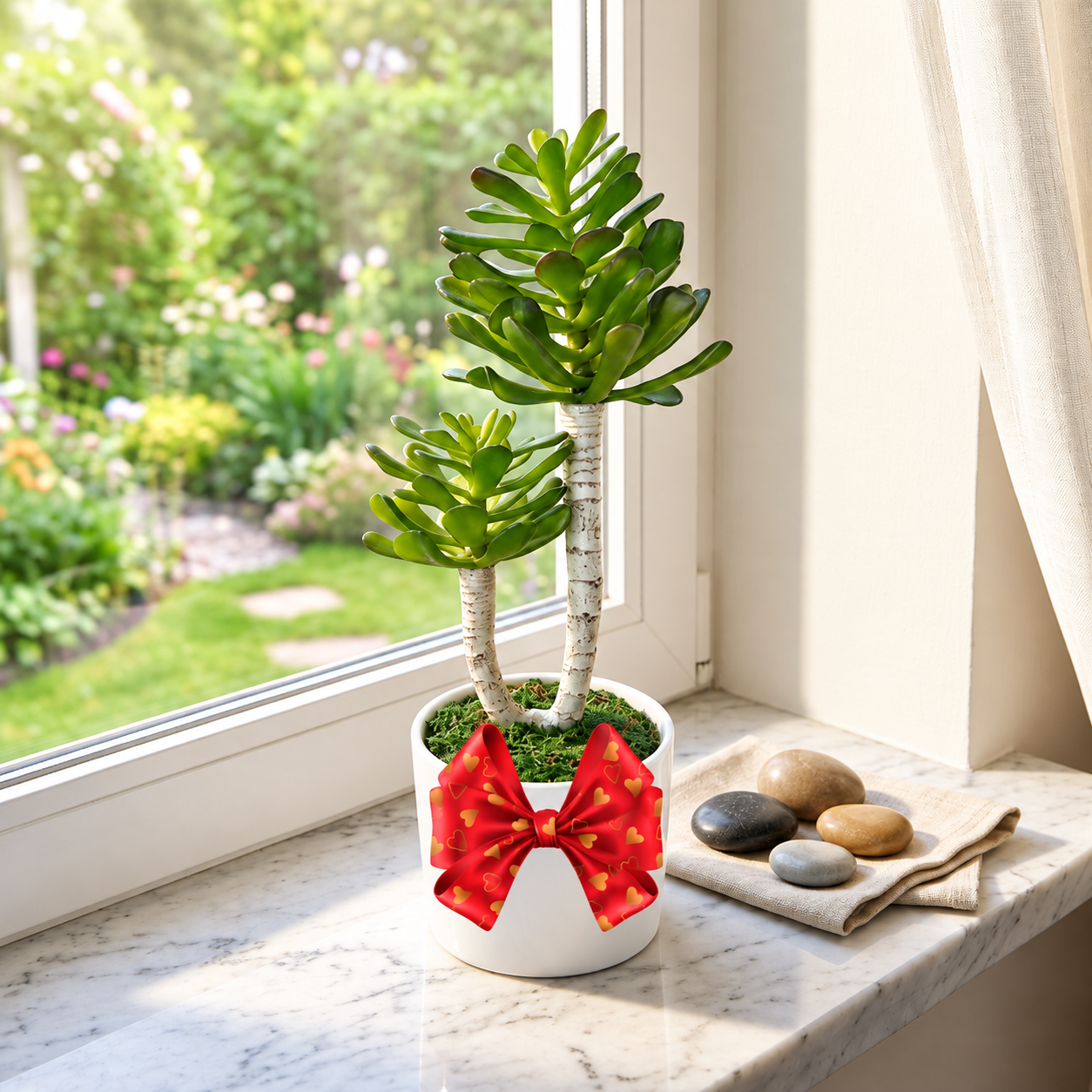 Realistic Artificial Jade Plant in White Ceramic Pot (Beautiful Gift)