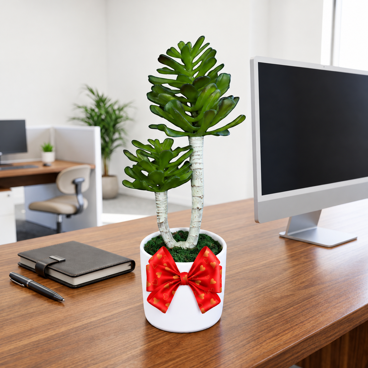 Realistic Artificial Jade Plant in White Ceramic Pot (Beautiful Gift)
