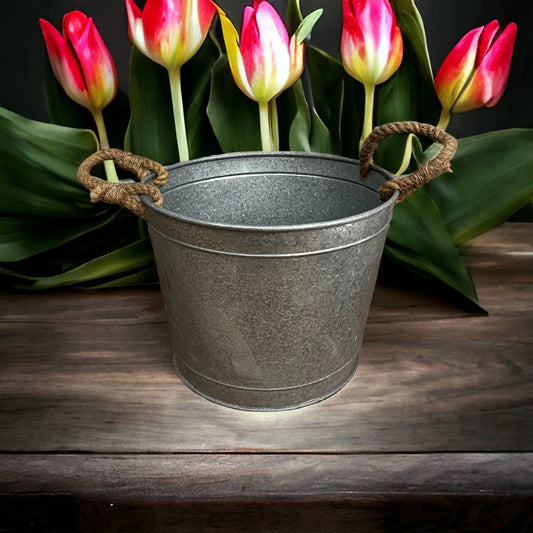 Alluring metal pot planter with modern galvanized finish