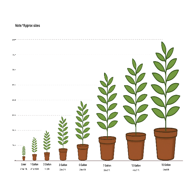 Plant size chart showing growth stages for Celeste Fig Tree