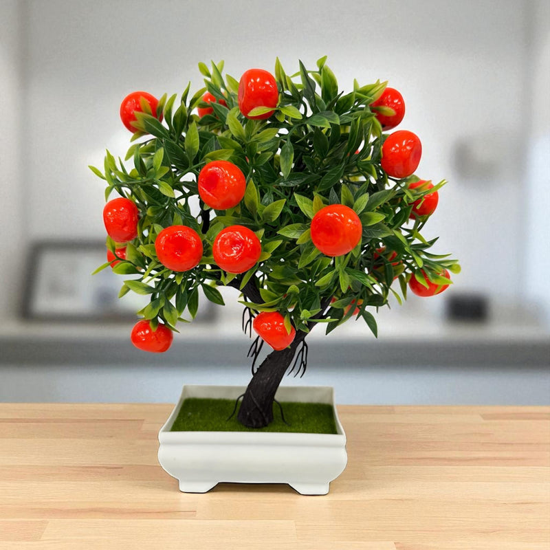 Mini Orange Bonsai Artificial Plastic Pot