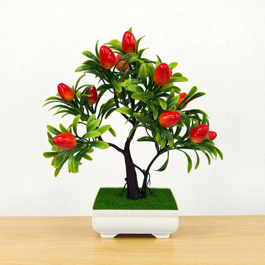 irish strawberry tree bonsai Fake Bonsai Decor Strawberry Potted Simulated Fruit Tree Plant Office