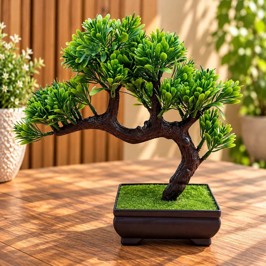 Artificial Green Bonsai Tree with Decorative Plastic Pot