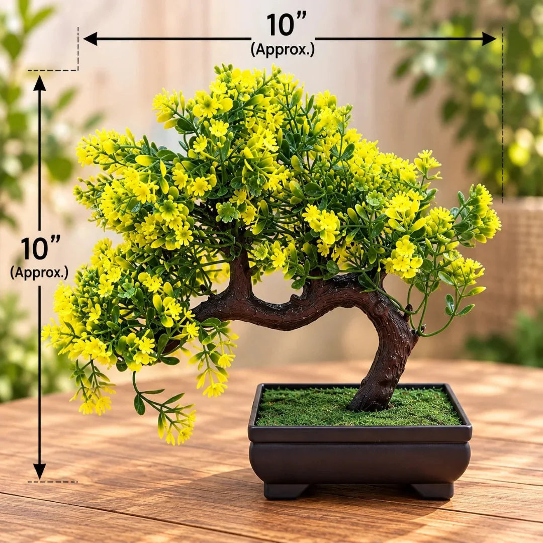 Artificial Yellow Flowering Bonsai Tree with Decorative Plastic Pot