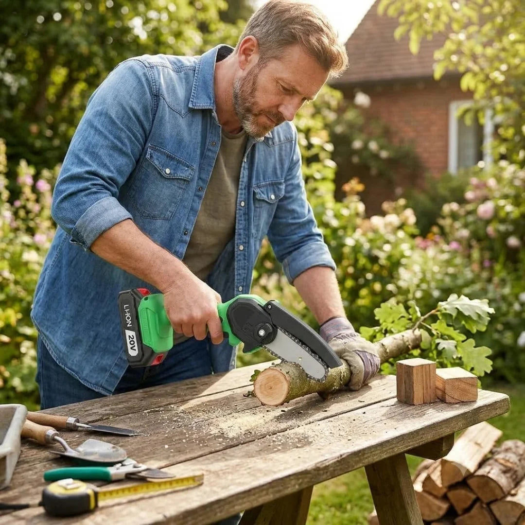 20V Cordless 2-in-1 Pole Saw & Mini Chainsaw | Extendable Electric Tree Pruner with Rechargeable Battery
