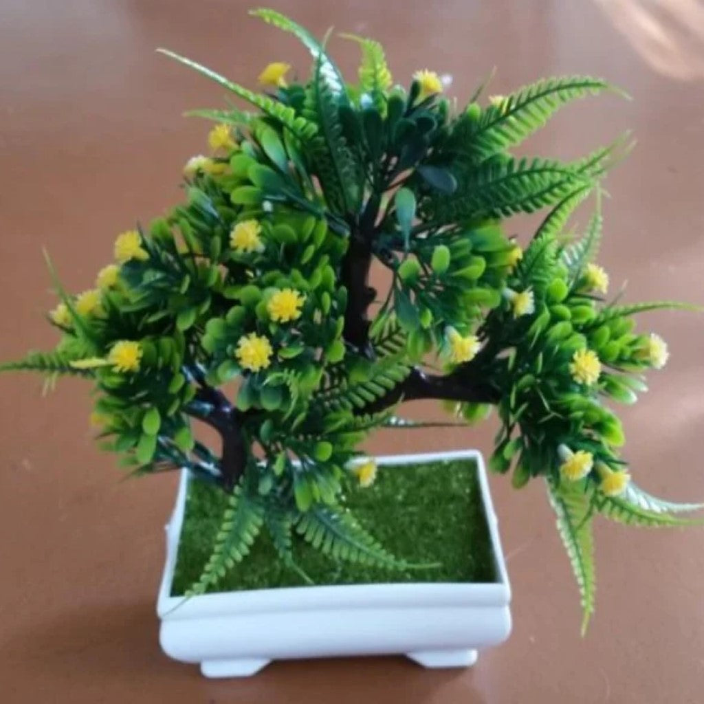 Gorgeous Bonsai with Very Attractive Pot with Yellow Colored Flowers